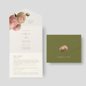 アイボリー&オリーブ | 赤面結婚バラ オールインワン招待状