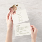 アイボリー&オリーブ | 赤面結婚バラ オールインワン招待状 (貼ってはがせる)