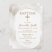 アイボリー《キリスト教》洗礼式や命名式金ゴールドクロスミニマリストバプテスマ 招待状 (正面/裏面)
