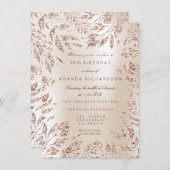 アイボリー クリーミー ローズゴールド グリッター リーフ フローラル フレーム 招待状 (正面/裏面)