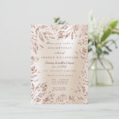 アイボリー クリーミー ローズゴールド グリッター リーフ フローラル フレーム 招待状 (スタンド正面)