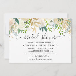 アイボリー グリーン ゴールド ブルーム フラワー ブライダル シャワー 招待状