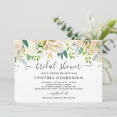 アイボリー グリーン ゴールド ブルーム フラワー ブライダル シャワー 招待状 (スタンド正面)