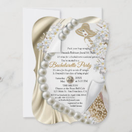 アイボリー、グリーン、ブルー、ゴールドのシルク＆パール ブライダルシャワー 招待状