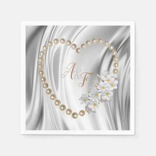 アイボリー、グリーン、ブルー、金ゴールドシルク&パールナプキン スタンダードカクテルナプキン (正面)