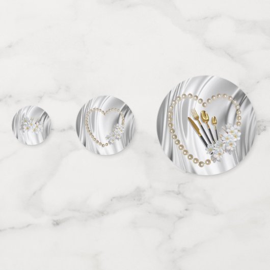 アイボリー、グリーン、ブルー、金ゴールドシルク&パール結婚ズ コンフェッティ (裏面)