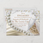 アイボリー、グリーン、ブルー、金ゴールドシルク&パール インビテーションポストカード (正面/裏面)