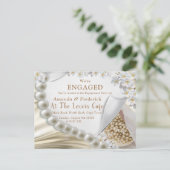 アイボリー、グリーン、ブルー、金ゴールドシルク&パール インビテーションポストカード (スタンド正面)