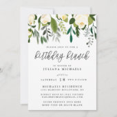 アイボリー & グリーン ボタニカル バースデー ブランチ 招待状 (正面)