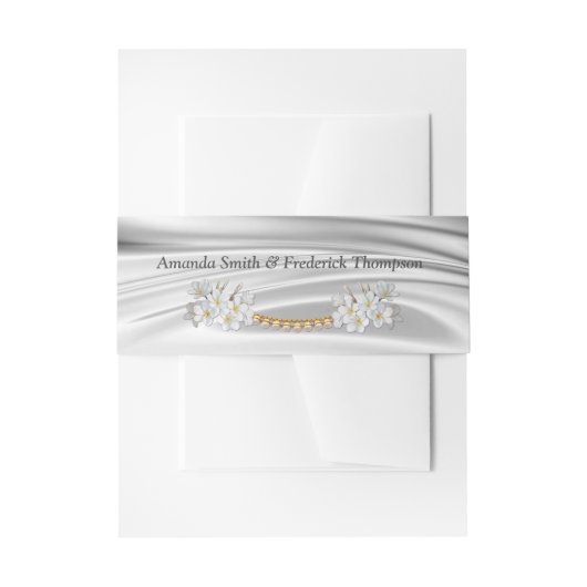 アイボリー、グリーン、金ゴールド、ブルーシルク&パールベリーバンド 招待状ベリーバンド (正面例)