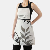 アイボリー&グレーハミングバード+あなたの名前のキッチン エプロン (インサイチュ)