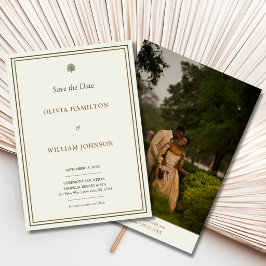 アイボリー&ゴールドパームフォトバック結婚式Save the Date セーブザデート