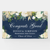 アイボリー ゴールド フラワーモダン 卒業 大学生 横断幕 (横)