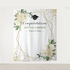 アイボリー ゴールド フラワー モダン フォト グラデーション バックドロップ タペストリー