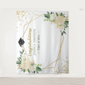 アイボリー ゴールド フラワー モダン フォト グラデーション バックドロップ タペストリー (正面)