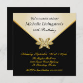 アイボリー ゴールド ブラック エレガントな女性のパーティー招待状 招待状 (正面/裏面)