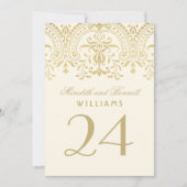 アイボリー ゴールド ヴィンテージ グラムール ウェディング テーブル ナンバー 招待状 (正面)
