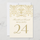 アイボリー ゴールド ヴィンテージ グラムール ウェディング テーブル ナンバー 招待状 (裏面)
