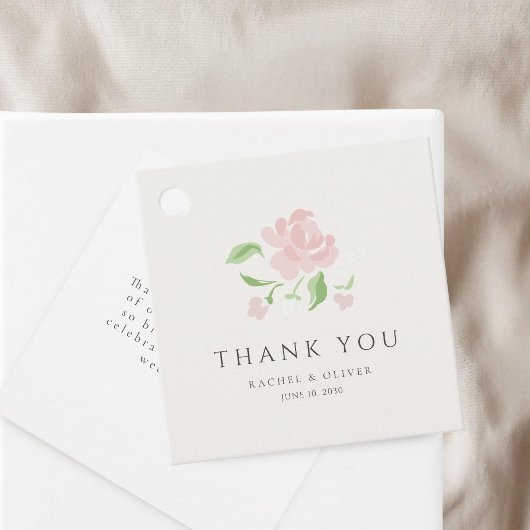 アイボリー | シックなピンクのバラの結婚式のお礼 フェイバータグ