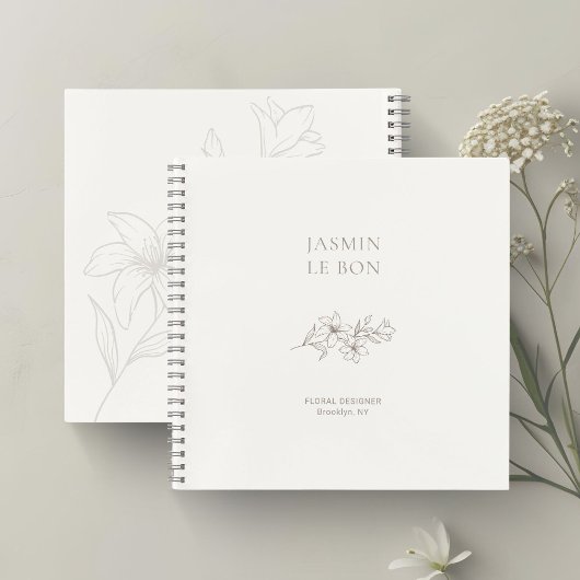 アイボリー | シックなミニマルフローラ ノートブック