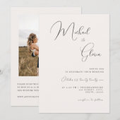 アイボリー シック カリグラフィー QR コード オールインワン ウェディング 招待状 (正面/裏面)