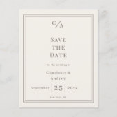 アイボリー タウペ モノグラム ウェディング Save the Date チラシ (正面)