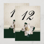 アイボリー ダマスクとガーデニアの結婚式テーブルナンバー 招待状 (正面/裏面)