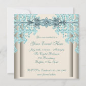 アイボリー ティール ブルー ダイヤモンド ブラック タイ パーティー 招待状 (裏面)