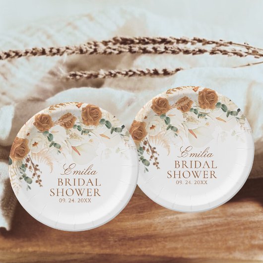 アイボリー テラコッタ カラー リリー ブライダル シャワー ペーパープレート