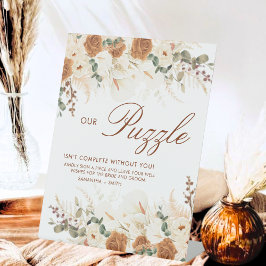 アイボリー テラコッタ フラワーパズル ゲストブックサイン 台座サイン