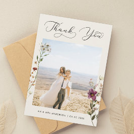 アイボリー デリケート ワイルドフラワーズ フォト ウェディング サンクス サンキューカード