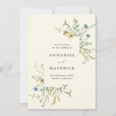 アイボリー デリケート ワイルドフラワー ボーホー ウェディング フォト セーブザデート (正面)