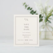 アイボリー・トープのモノグラム付結婚式「Save the Date」カード (スタンド正面)