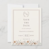 アイボリー+トープ+モノグラム+フラワー ウェディング Save the Date (正面)