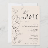 アイボリー ニュートラル ミニマル フラワー シンプル ベビーシャワー 招待状 (正面)