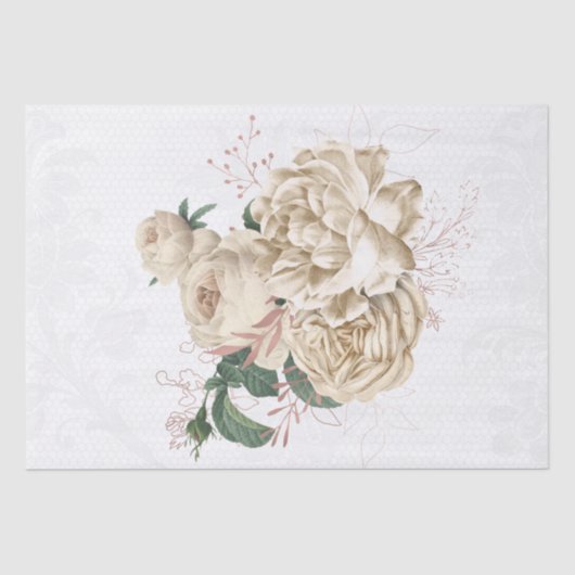 アイボリー-バラ-金ゴールドフローラレースブーケデクページ 薄葉紙 (正面)