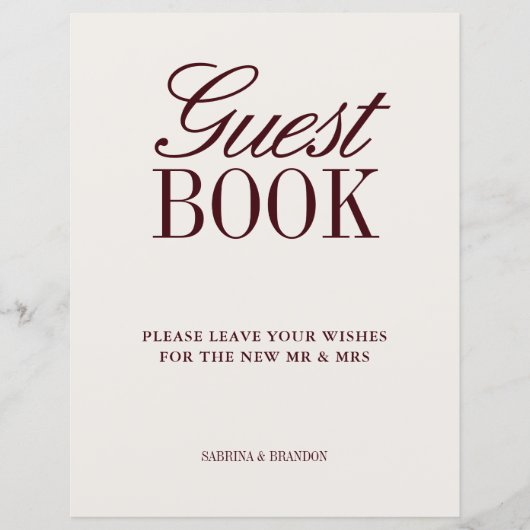 アイボリー&バーガンディーゲストブックズテーブル結婚トップサイン (正面)