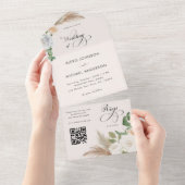 アイボリー パンパス グラス ローズ & エレガント スクリプト ウェディング オールインワン招待状 (貼ってはがせる)