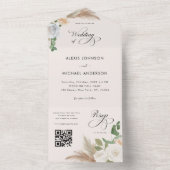 アイボリー パンパス グラス ローズ & エレガント スクリプト ウェディング オールインワン招待状 (内側)