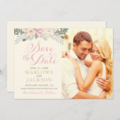 アイボリー ピンクとゴールドの花のボヘミアンスタイルの結婚式の写真 セーブザデート (正面/裏面)