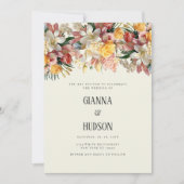 アイボリー ピンクのバラ リリー オーキッド フラワーの結婚式 招待状 (正面)