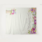 アイボリー&ピンクフローラブライダルフォトブース背景 タペストリー (正面(横))