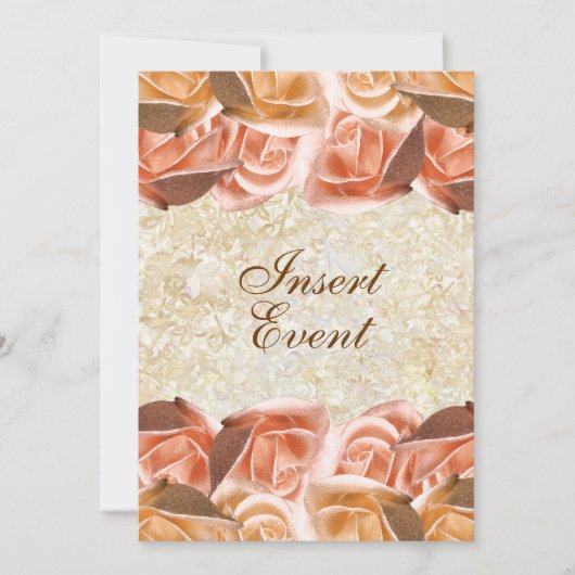 アイボリー ピンク オレンジ ローズ 誕生日 結婚式 招待状 (正面)