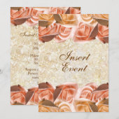 アイボリー ピンク オレンジ ローズ 誕生日 結婚式 招待状 (正面/裏面)