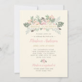 アイボリー ピンク ゴールド フローラル ボヘミアンスタイル ブライダルランチョン 招待状 (正面)