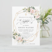 アイボリー ピンク ブラッシュ フローラル グリーン 誕生会 ジオメトリック 招待状 (スタンド正面)