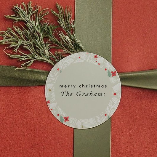 アイボリー フェスティブ ボタニカル ホリデー ラウンドシール