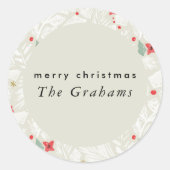 アイボリー フェスティブ ボタニカル ホリデー ラウンドシール (正面)