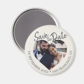 アイボリー フォト モダン スクリプト セーブ ザ デート マグネット (正面/裏面)