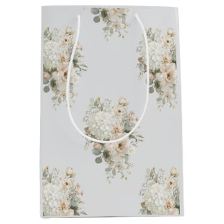 アイボリー フラワーアレンジメント ステッカー – エレガントな花 ミディアムペーパーバッグ